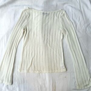Princess Polly Cream Ribbed Knit Top